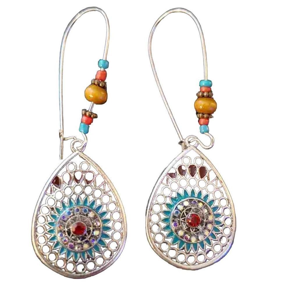 Bohemian Alloy Multi-Colored Gem Stone Drop Earrings